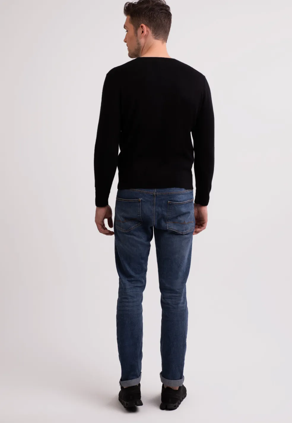 Recycelter Kaschmir Rundhals Pullover schwarz