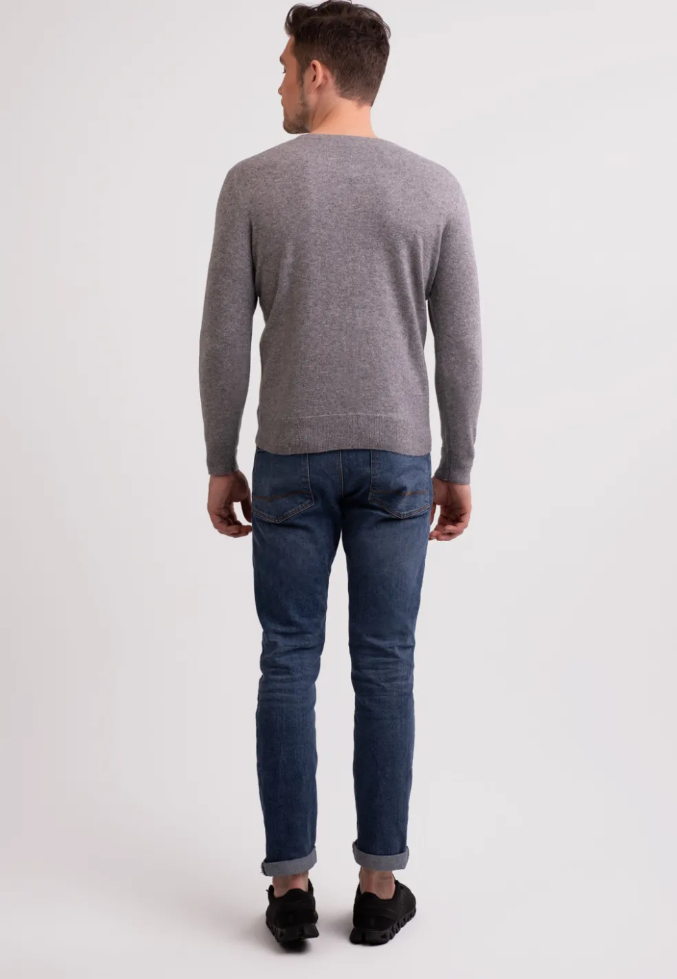 Recycelter Kaschmir Rundhals Pullover mittel grau melange