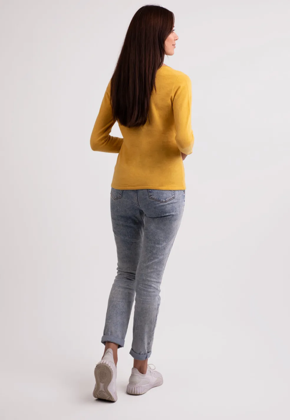 Recycelter Kaschmir Rundhals Pullover safran gelb