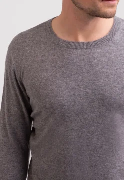Recycelter Kaschmir Rundhals Pullover mittel grau melange