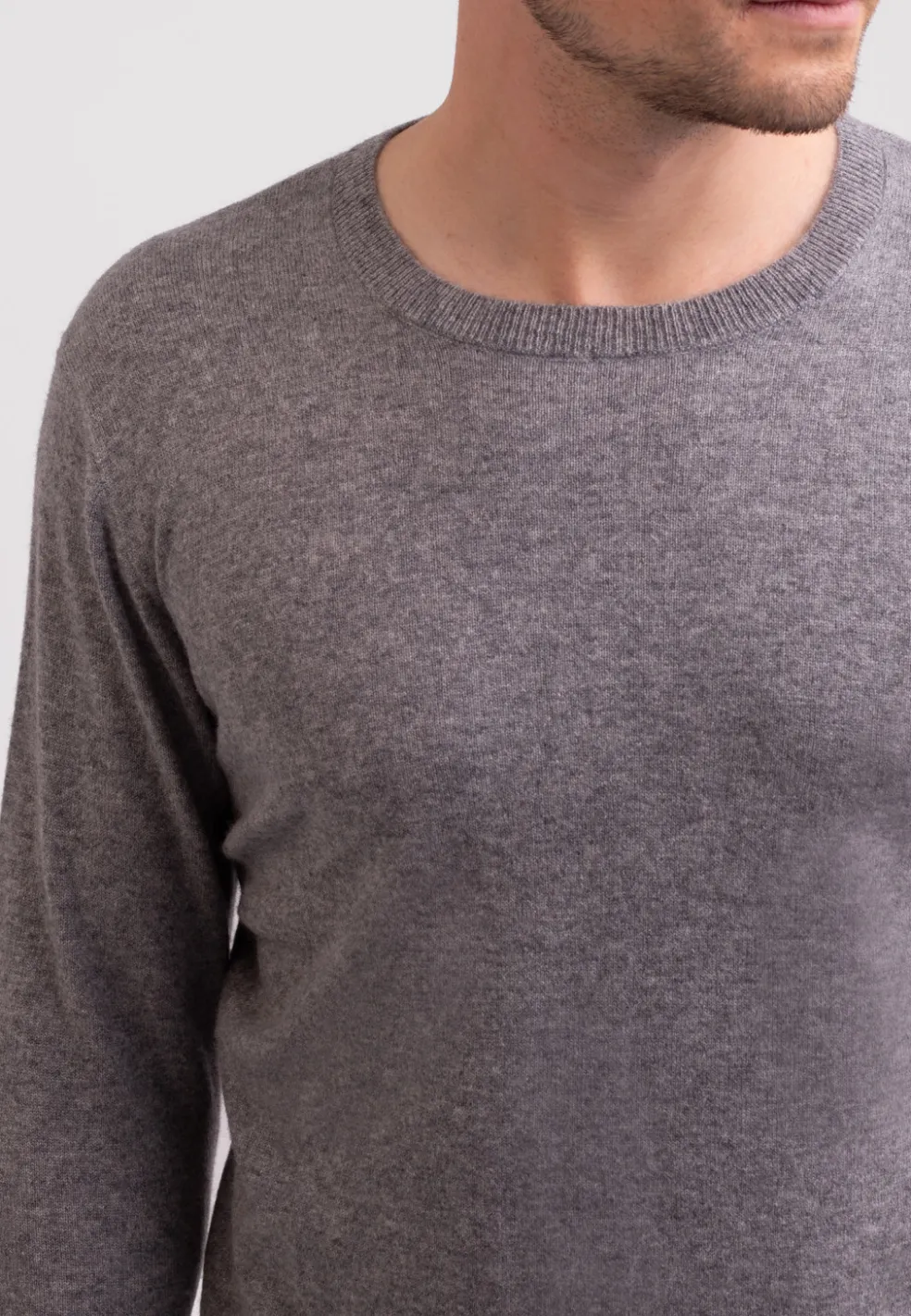 Recycelter Kaschmir Rundhals Pullover mittel grau melange