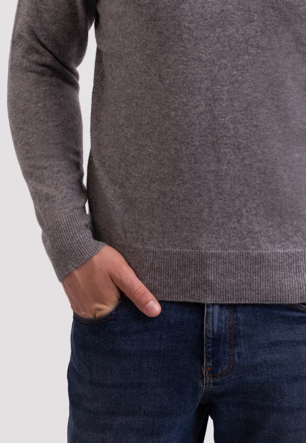 Recycelter Kaschmir Rundhals Pullover mittel grau melange