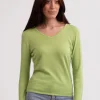 Recycelter Kaschmir V-Ausschnitt Pullover grün