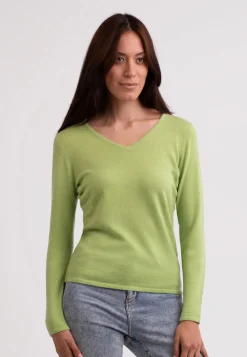 Recycelter Kaschmir V-Ausschnitt Pullover grün