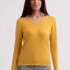 Recycelter Kaschmir V-Ausschnitt Pullover safran gelb