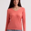 Recycelter Kaschmir V-Ausschnitt Pullover zitrus granita