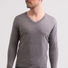 Recycelter Kaschmir V-Ausschnitt Pullover mittel grau melange