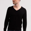 Recycelter Kaschmir V-Ausschnitt Pullover schwarz