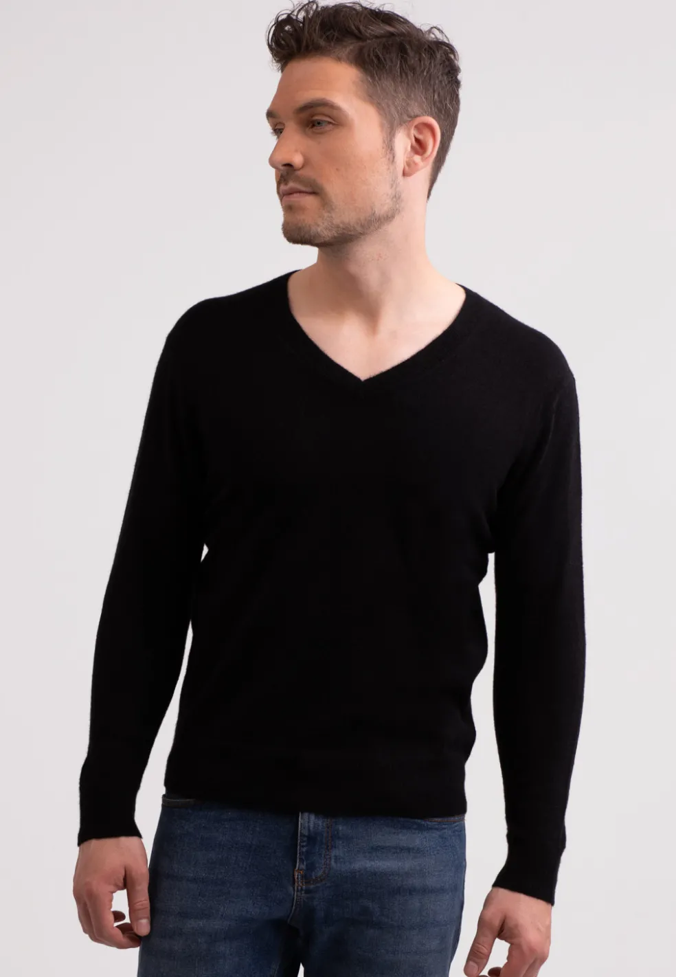 Recycelter Kaschmir V-Ausschnitt Pullover schwarz