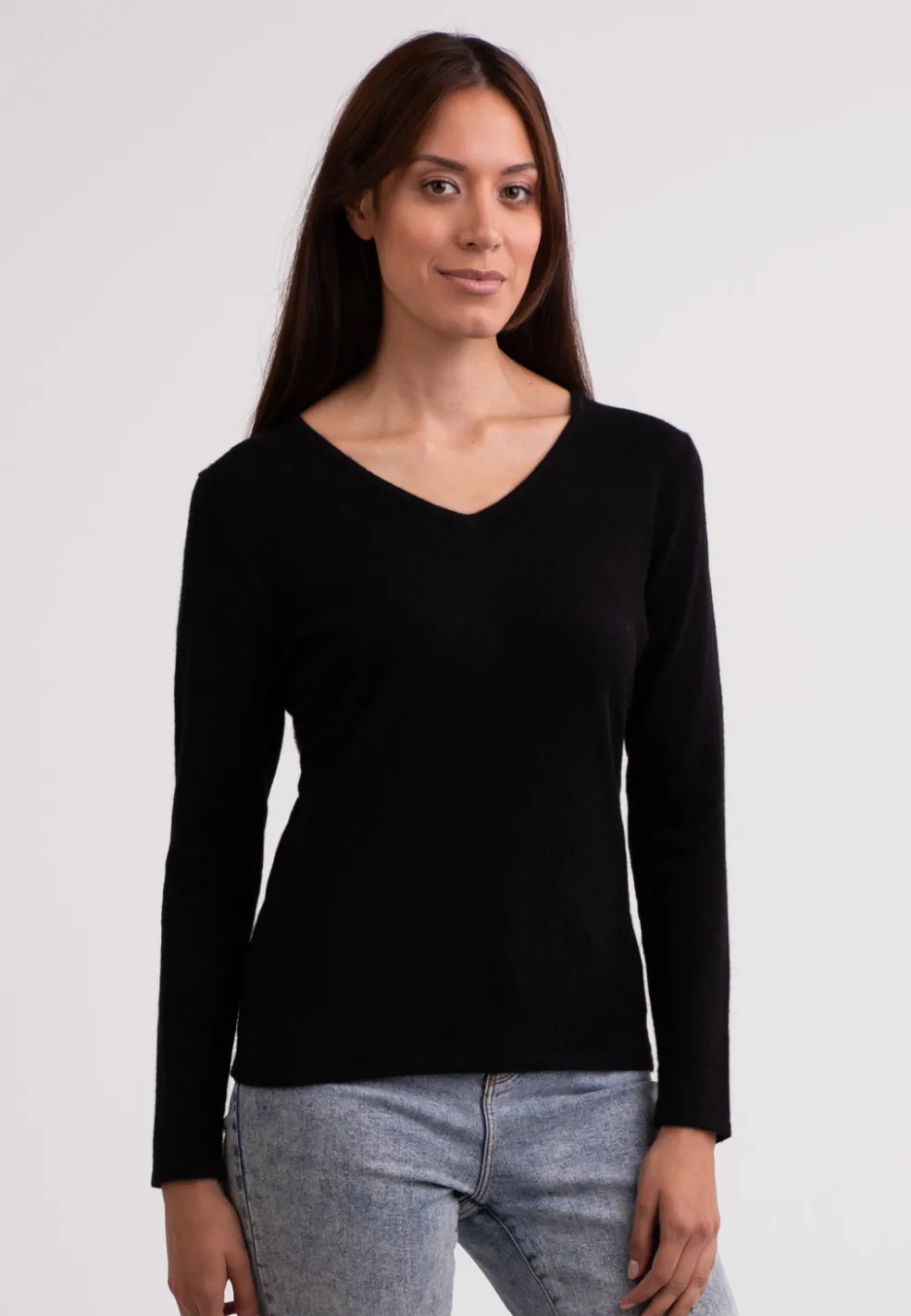 Recycelter Kaschmir V-Ausschnitt Pullover schwarz