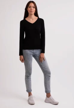 Recycelter Kaschmir V-Ausschnitt Pullover schwarz