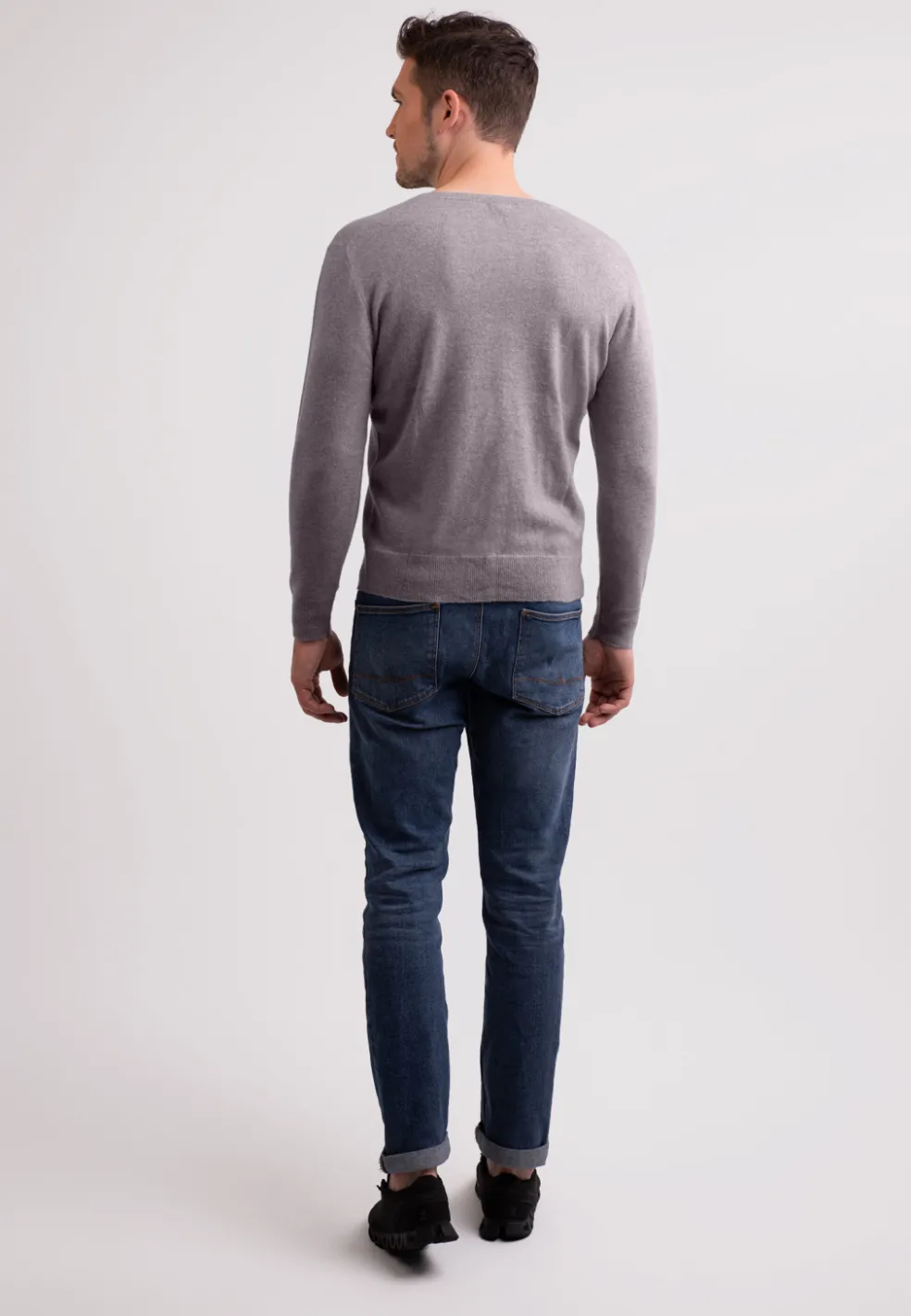 Recycelter Kaschmir V-Ausschnitt Pullover mittel grau melange