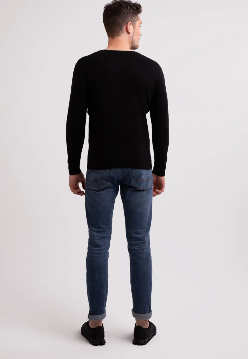 Recycelter Kaschmir V-Ausschnitt Pullover schwarz