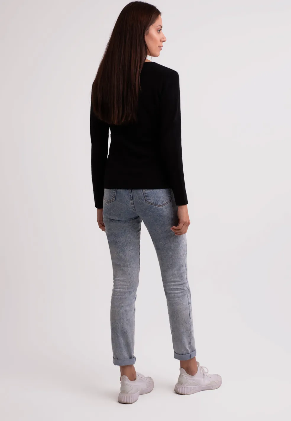 Recycelter Kaschmir V-Ausschnitt Pullover schwarz