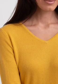 Recycelter Kaschmir V-Ausschnitt Pullover safran gelb