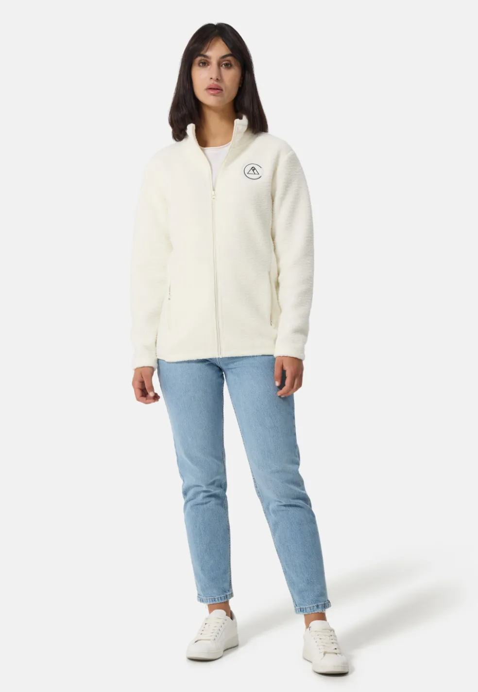 Retro-Fleece Jacke aus recyceltem Polyester off white