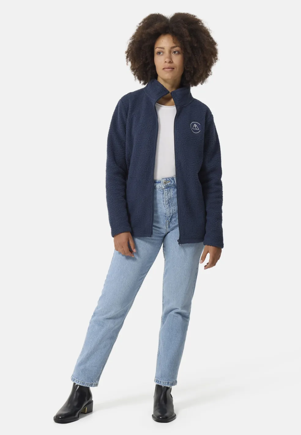 Retro-Fleece Jacke aus recyceltem Polyester navy blau