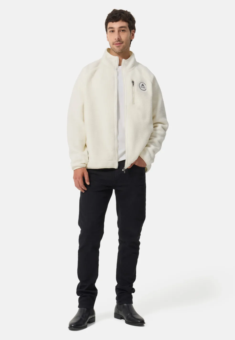 Retro-Fleece Jacke aus recyceltem Polyester off white