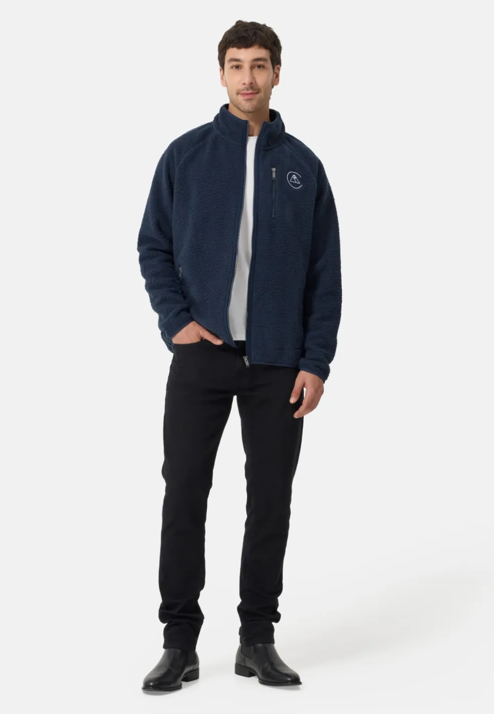 Retro-Fleece Jacke aus recyceltem Polyester navy blau