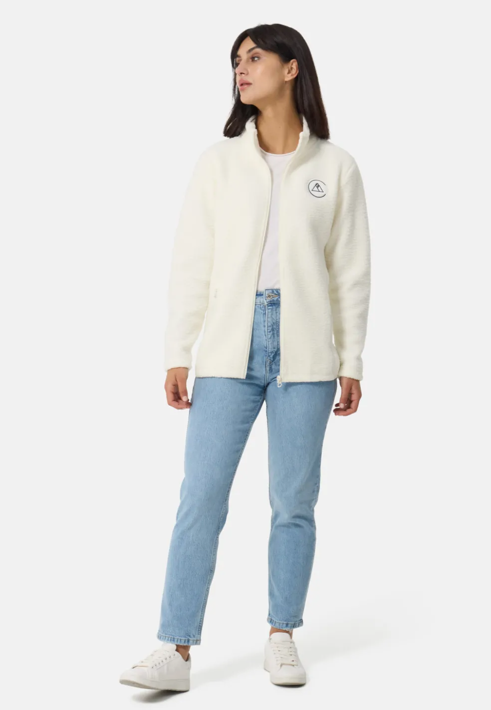 Retro-Fleece Jacke aus recyceltem Polyester off white