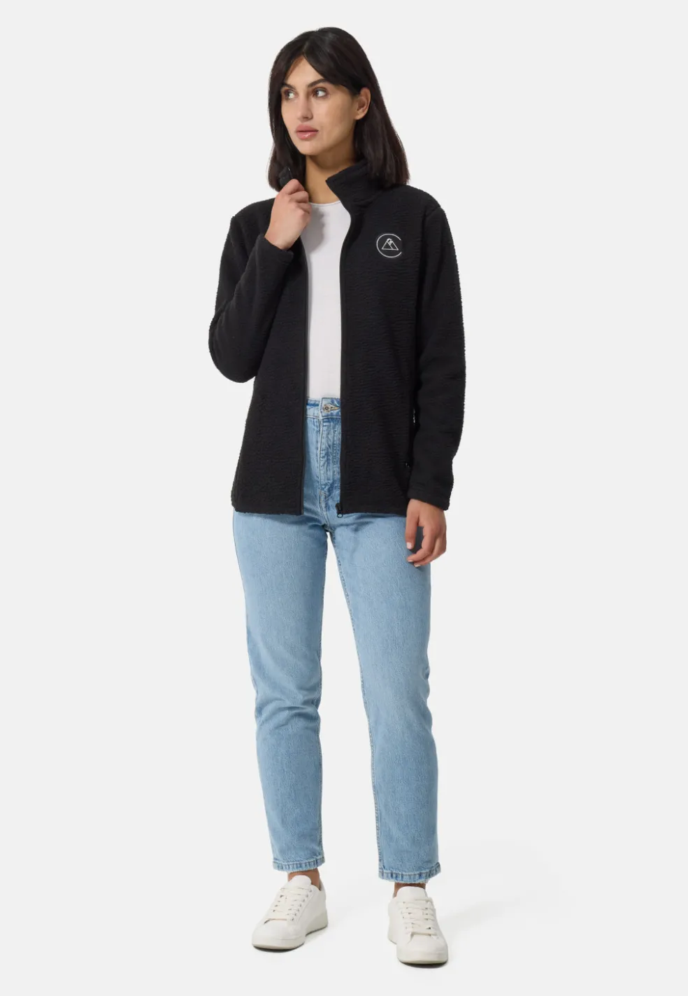 Retro-Fleece Jacke aus recyceltem Polyester schwarz