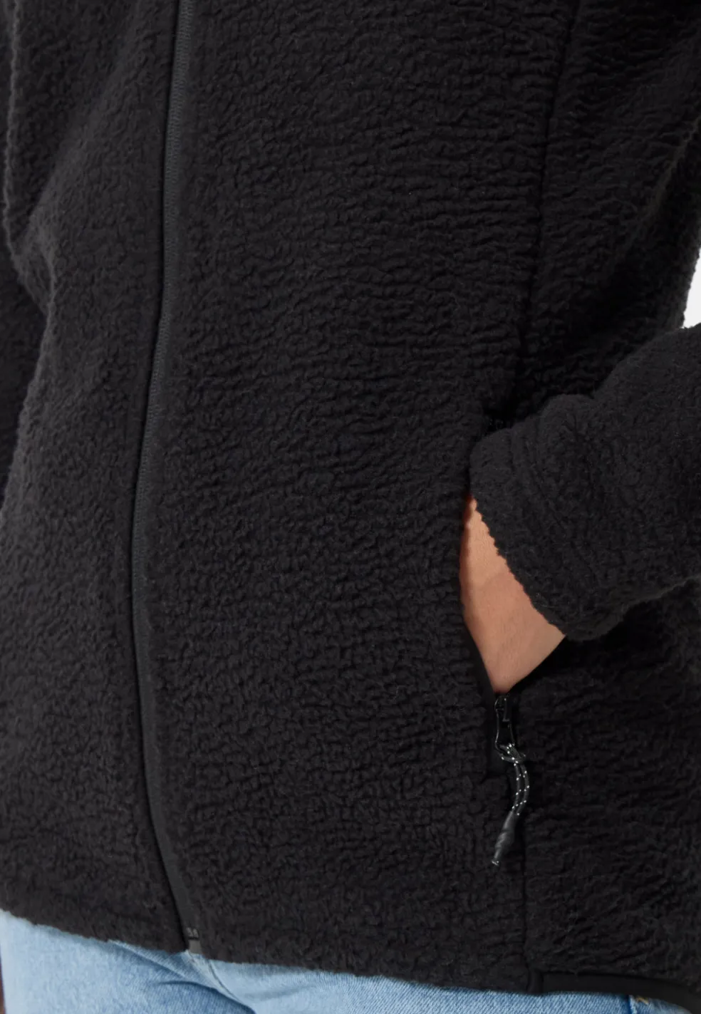 Retro-Fleece Jacke aus recyceltem Polyester schwarz