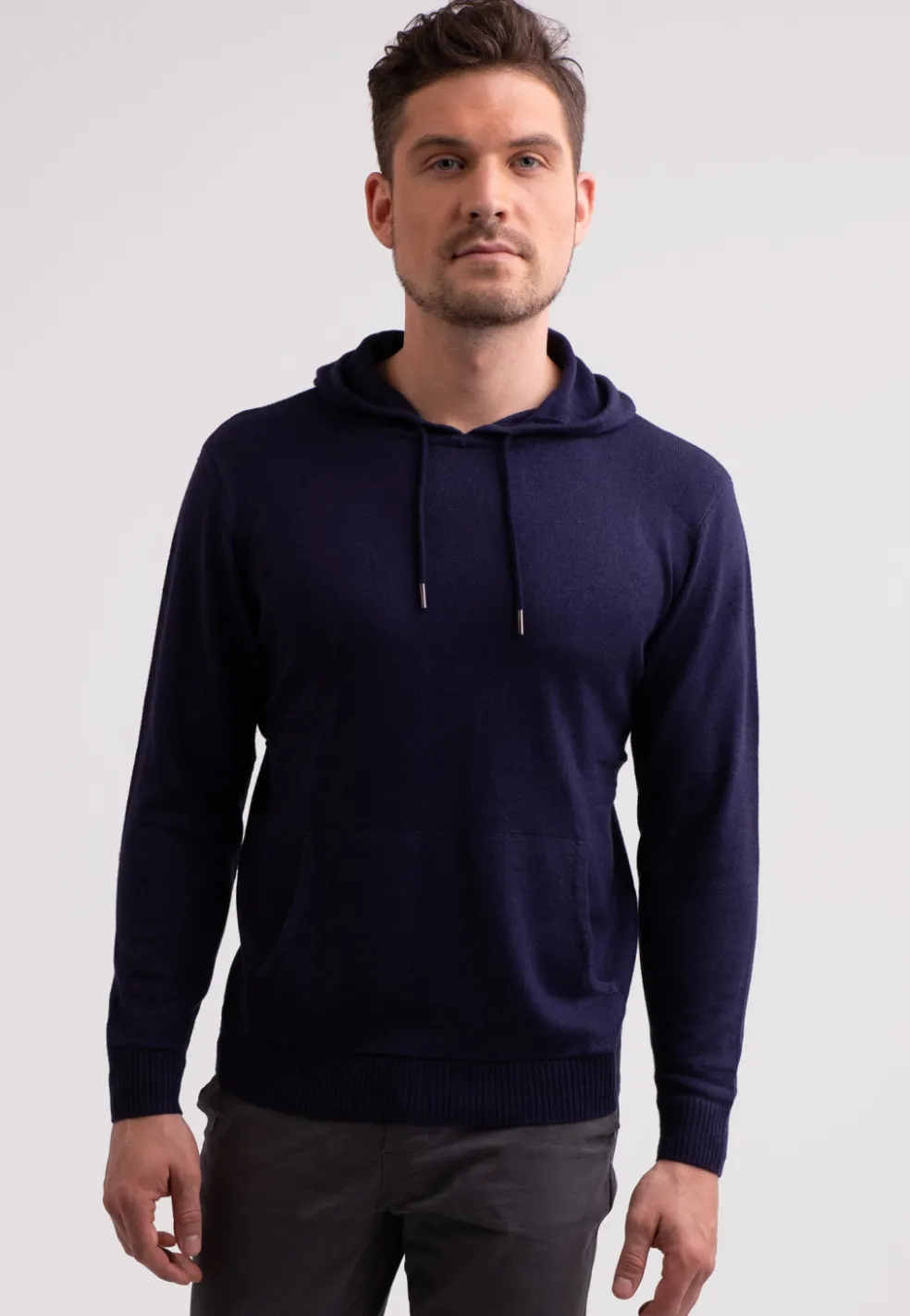 Seide Kaschmir Kapuzenpullover Hoodie marine blau
