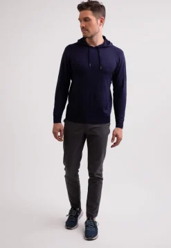 Seide Kaschmir Kapuzenpullover Hoodie marine blau