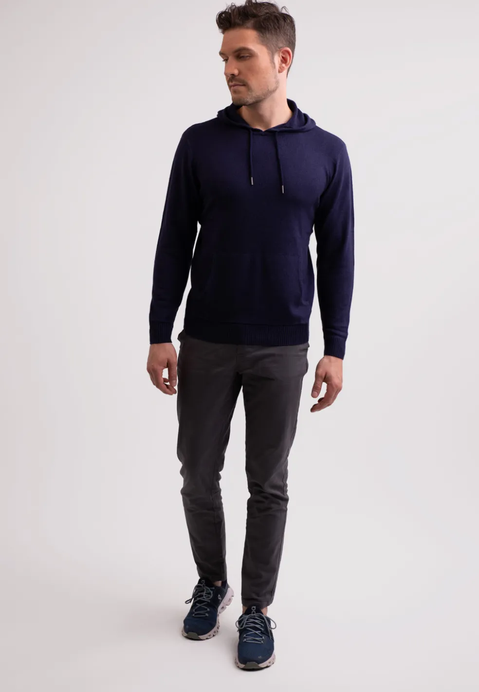 Seide Kaschmir Kapuzenpullover Hoodie marine blau