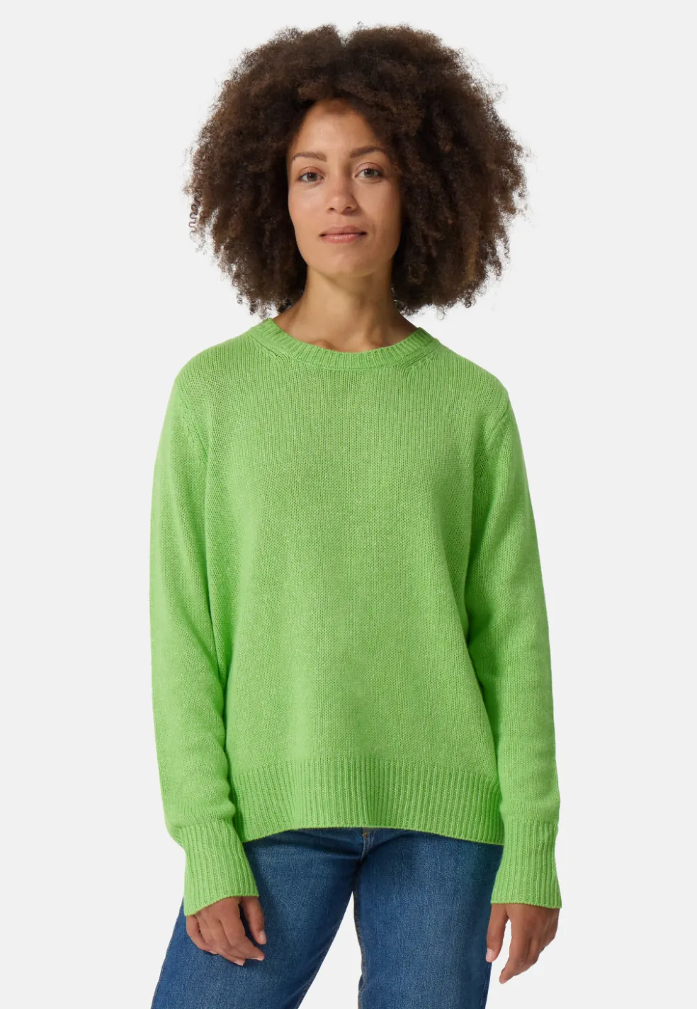 Seide Kaschmir Oversize Style Rundhals Pullover kiwi grün melange