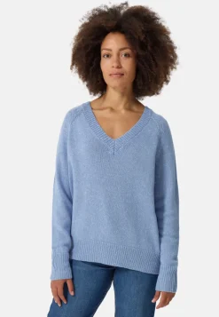 Seide Kaschmir Oversize Style V-Ausschnitt Pullover provence blau melange