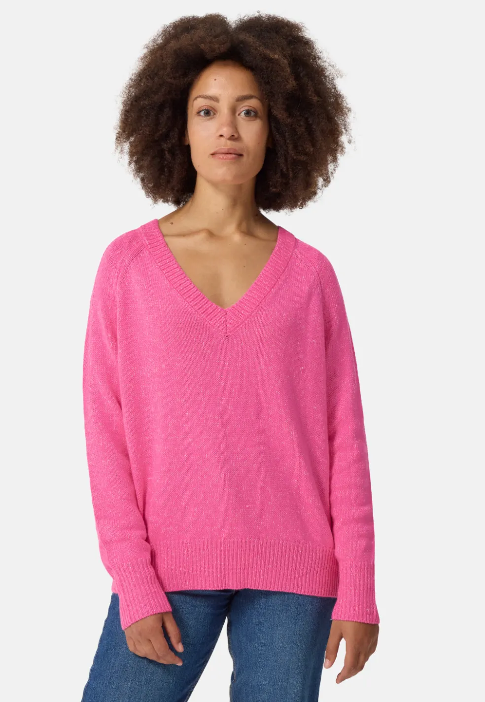 Seide Kaschmir Oversize Style V-Ausschnitt Pullover hell pink melange
