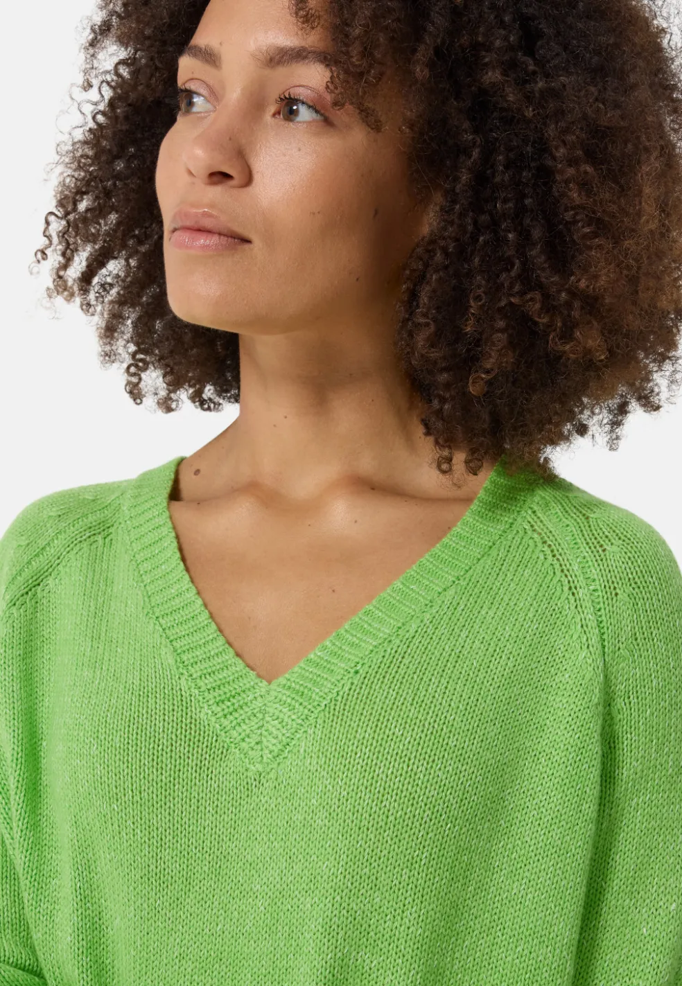 Seide Kaschmir Oversize Style V-Ausschnitt Pullover kiwi grün melange