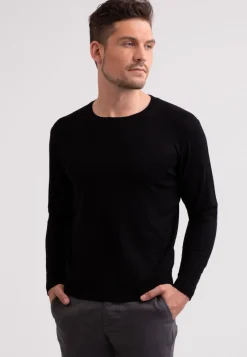 Seide Kaschmir Rundhals Pullover schwarz