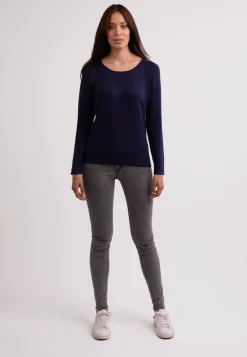 Seide Kaschmir Rundhals Pullover marine blau