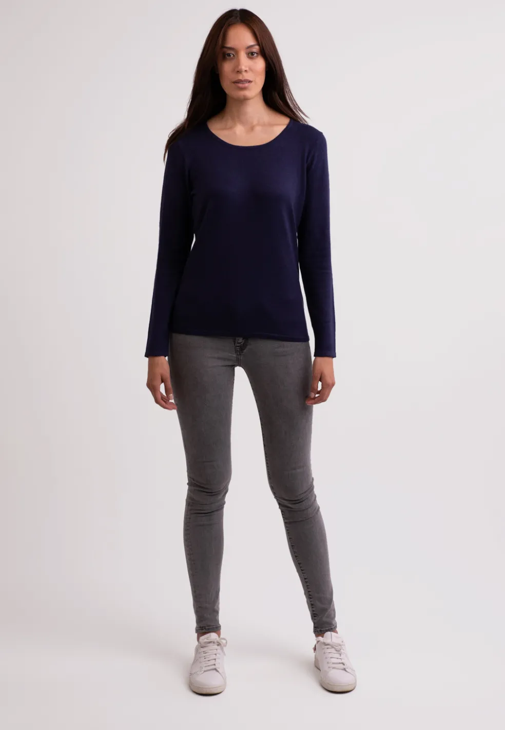 Seide Kaschmir Rundhals Pullover marine blau