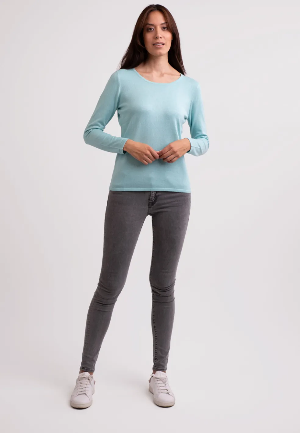 Seide Kaschmir Rundhals Pullover reflexion hellgrün