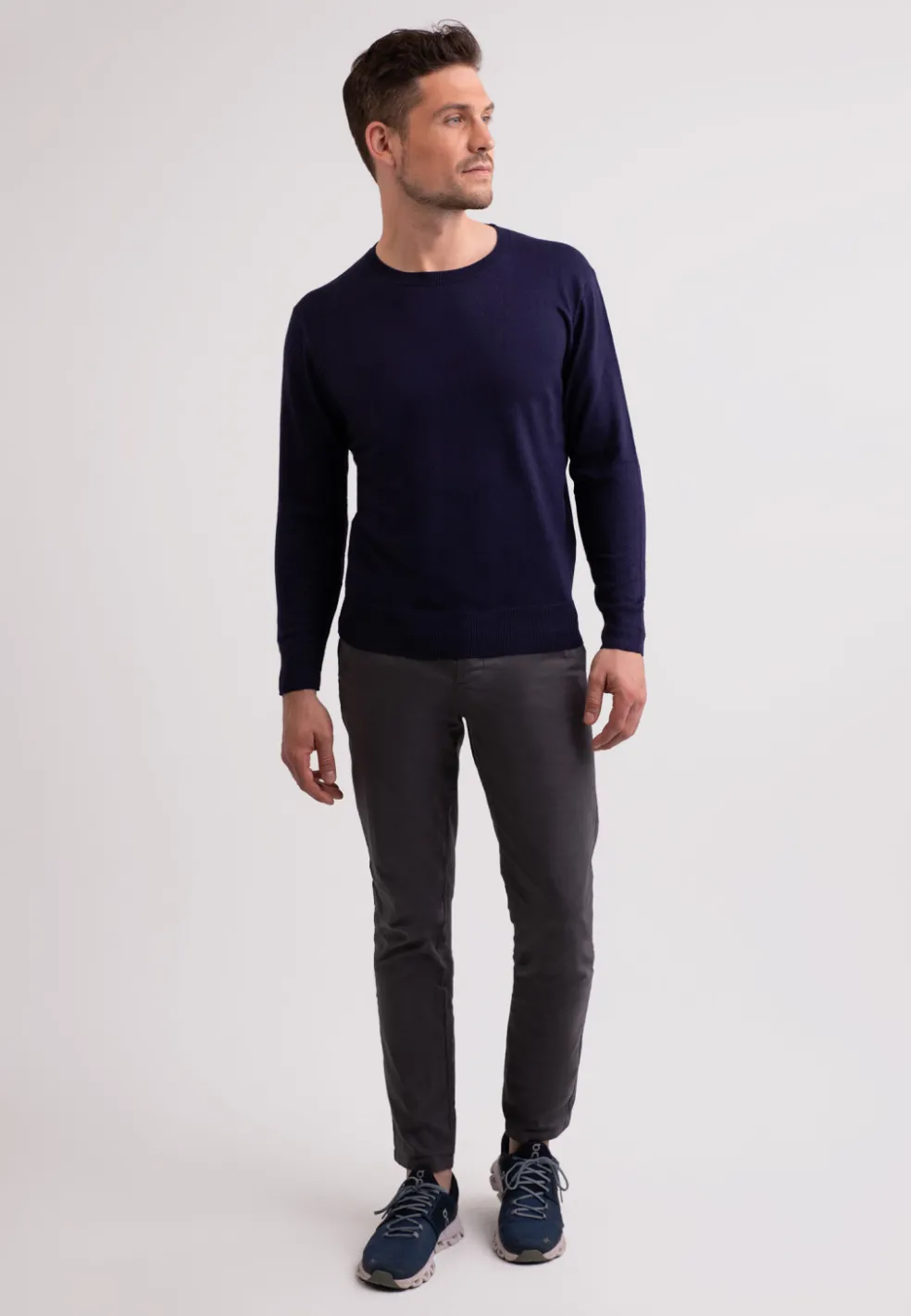 Seide Kaschmir Rundhals Pullover marine blau