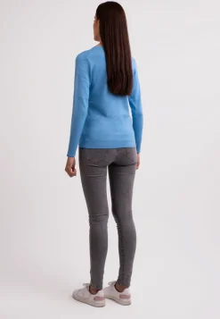 Seide Kaschmir Rundhals Pullover capri blau