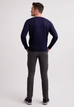 Seide Kaschmir Rundhals Pullover marine blau