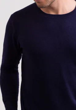 Seide Kaschmir Rundhals Pullover marine blau