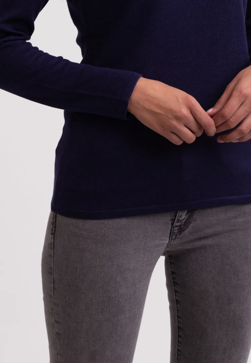 Seide Kaschmir Rundhals Pullover marine blau