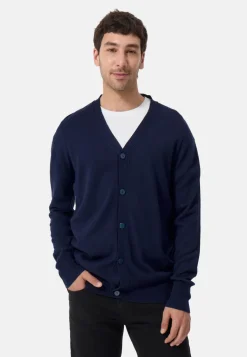 Seide Kaschmir Strickjacke Cardigan marine blau