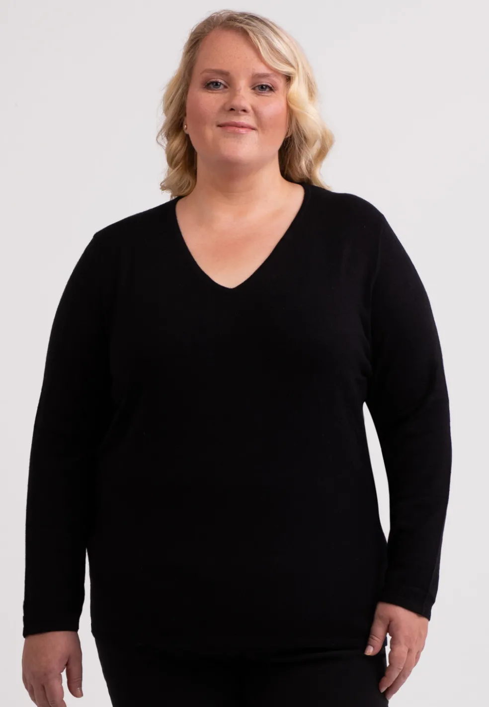 Seide Kaschmir V-Ausschnitt Pullover schwarz