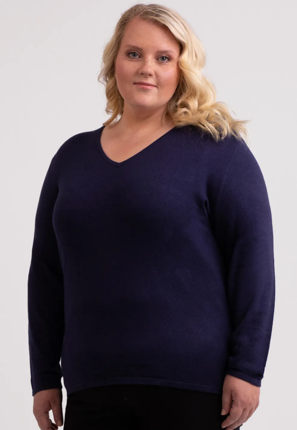 Seide Kaschmir V-Ausschnitt Pullover marine blau