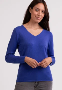 Seide Kaschmir V-Ausschnitt Pullover majorelle blau