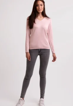 Seide Kaschmir V-Ausschnitt Pullover blush rosa