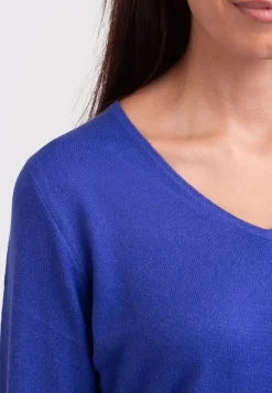 Seide Kaschmir V-Ausschnitt Pullover majorelle blau