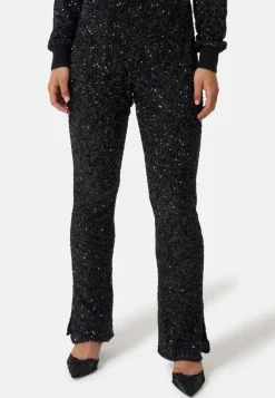 Wolle Kaschmir Hose mit Pailletten schwarz