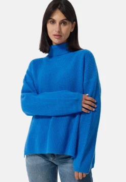 Wolle Kaschmir Oversize Style Rollkragen Pullover azurblau